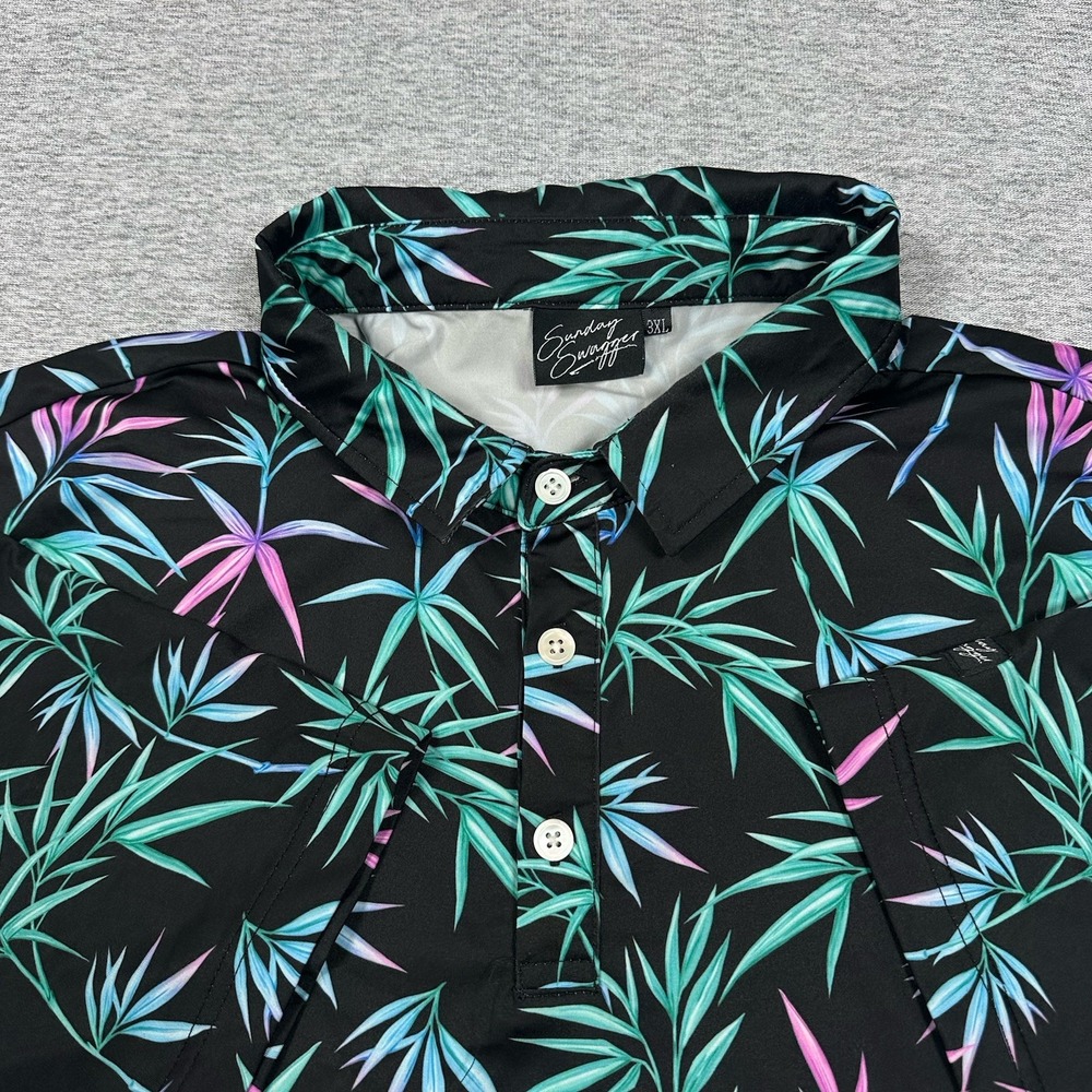 Sunday Swagger Polo Shirt Mens 3XL Black Hawaiian Performance Stretch Golf
